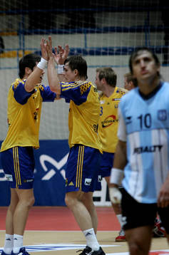 Kim Andersson, och Stefan Lövgren, Sverige och Bruno
