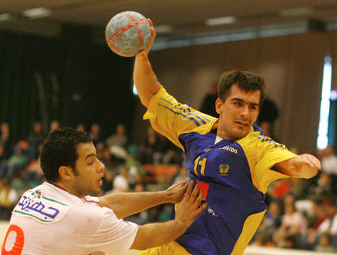 Handboll. Sverige - Egypten. Dalibor Doder skott mot mål