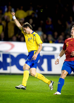 Johan Elmander, Sverige gör 1-0. Jubel