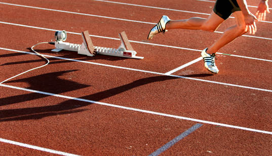 Jeremy Wariner i startögonblicket på 400 meter.