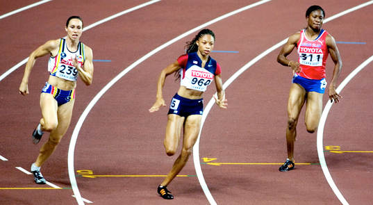 Allyson Felix, USA tre guld. Här 200 meter