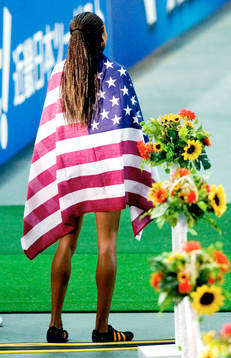Allyson Felix, USA. vinner 200 meter, 4x100 meter och 4x400