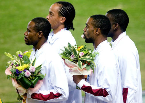 Tyson Gay, USA fick sitt tredje guld och blåste bubblor