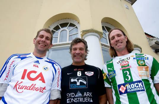 Tre handbollslegender, fr.v. Magnus Wislander, Redbergslid,