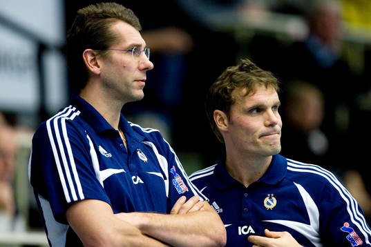 Magnus Wislander och Johan Eklund, tränare, Redbergslid