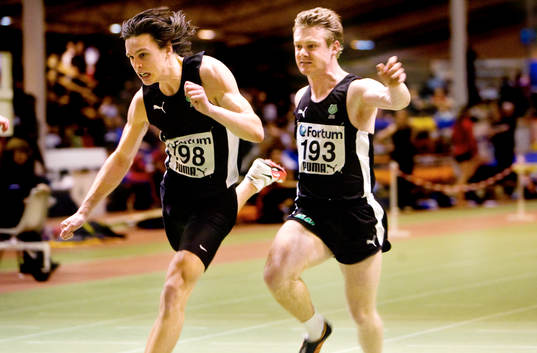 Per Strandquist, MAI vinner 60 meter, före Daniel Persson
