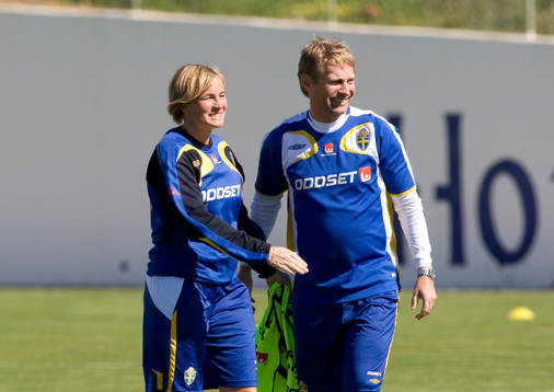Thomas Dennerby, förbundskapten och Lilie Persson, ass