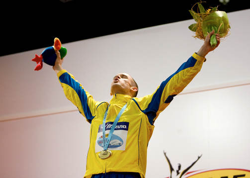 Stefan Holm på prispallen med sitt 4:e inne-VM guld