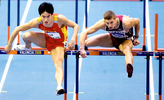 Xiang Liu, Kina och Stanislavs Olijars, Litauen. 60 meter