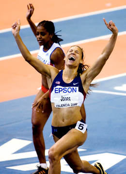 Lolo Jones, USA guld på 60 meter häck. Jubel