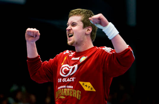 Hreidar Gudmundsson, målvakt Sävehof, jubel