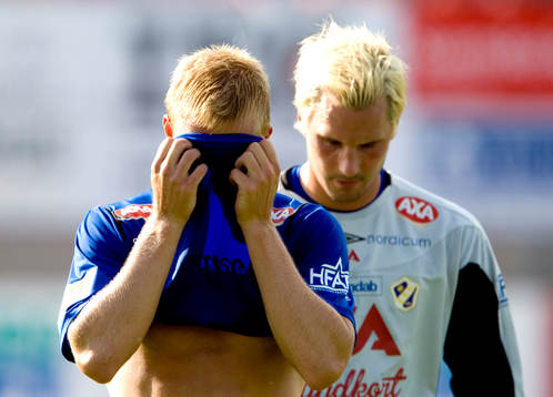 Peter Larsson och Magnus Bahne, målvakt, Halmstad, depp