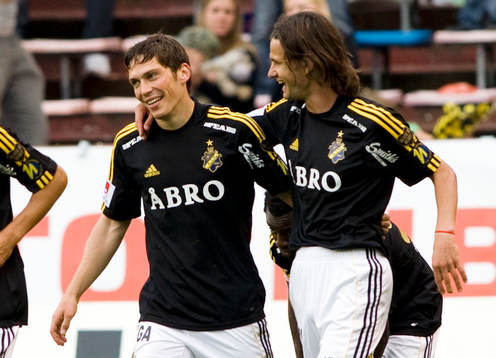 Miran Burgic, och Ivan Obolo, AIK, glädje, jubel