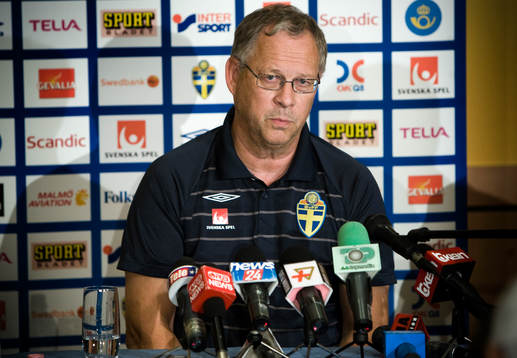 Lars Lagerbäck, förbundskapten på dagens presskonferens