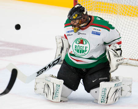 Jürgen Penker, målvakt, fixerar pucken