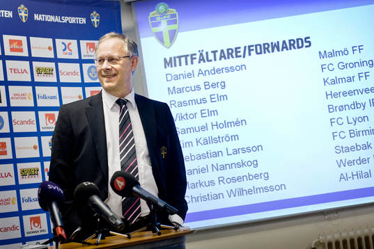 Presskonferens med Lars Lagerbäck, förbundskapten, som