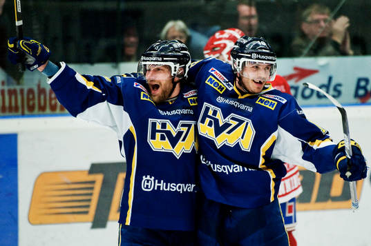 Per Gustafsson och Kristopher Beech, HV71, jubel