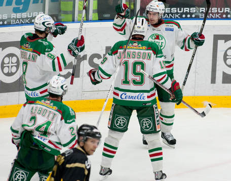 Peter Högardh, Rögle har gjort 1-0. jubel i Rögle