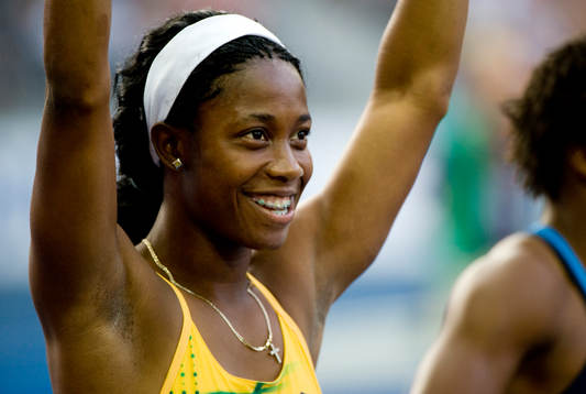 Shelly-Ann Fraser, Jamaica, innan starten på semifinalen