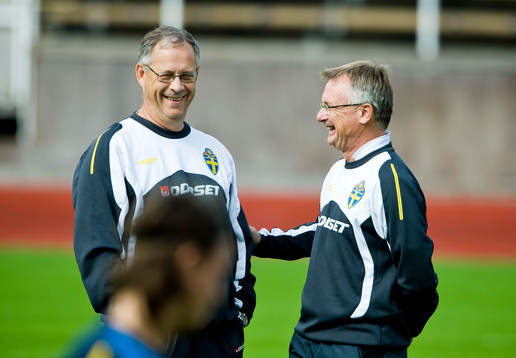 Lars Lagerbäck, förbundskapten och Roland Andersson,