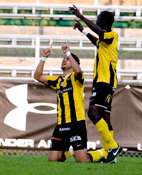 Vinicius Lopes Souto, Häcken (i mitten) gjorde 2-2. Jubel
