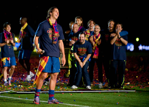 Barcelona spanska mästare. Alla spelare höll tal. Zlatan