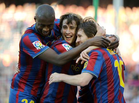 Touré Yaya, Bojan och Lionel Messi, Barcelona jubel