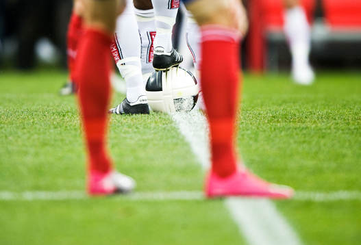 Fot, ben, boll, gräs, gräsplan, linje