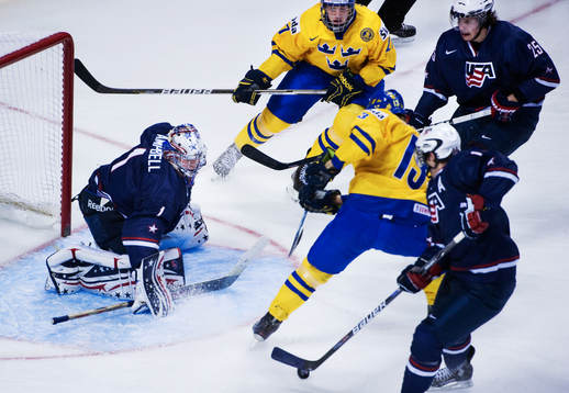 Oroligt framför Jack Campbell, målvakt, USA