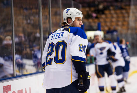 Alexander Steen, St Louis, värmer upp innan matchen