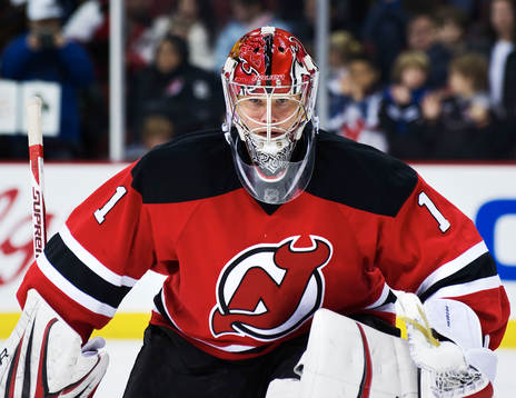 Johan Hedberg, målvakt, New Jersey, värmer upp