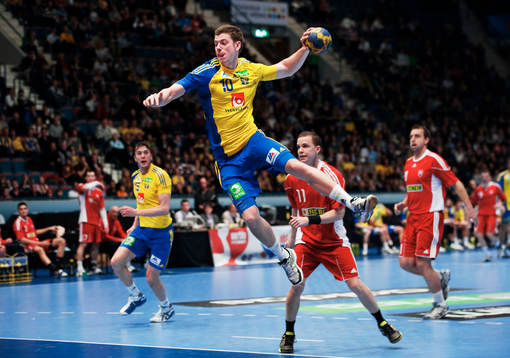 Niclas Ekberg, Sverige, gör ett av sina 11 mål i matchen