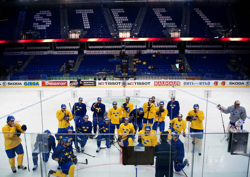 Sverige tränar i Steel Arena i Kosice