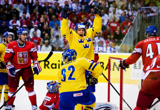 Jakob Silfverberg, Sverige, jubel när Marcus Krüger gjort