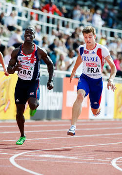 Christophe Lemaitre, Frankrike, vinner före Dwain