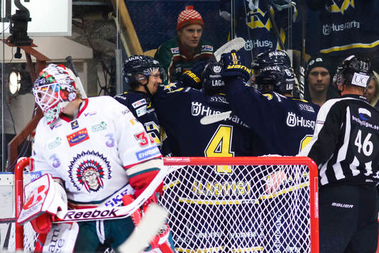 HV71 jubel och Frederik Andersen, Frölunda, depp