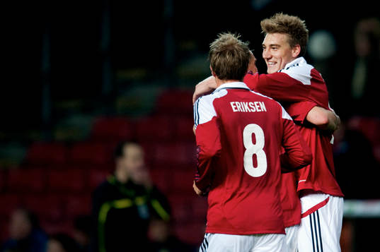 Niklas Bendtner, Danmark, jubel, 1-0