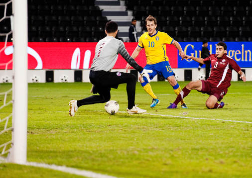 Tobias Hysén, Sverige, gör 5-0 bakom Saad Abdulla