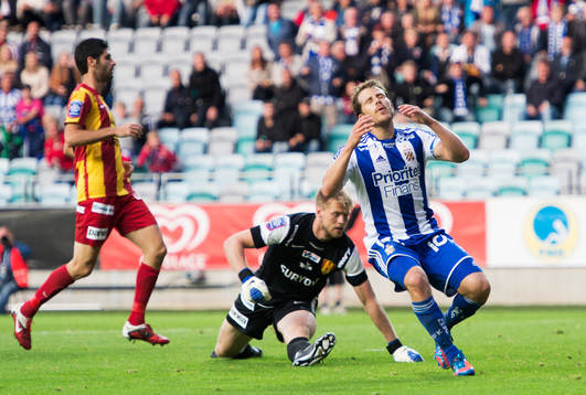 Tobias Hysén, IFK Göteborg, bränner ett friläge i