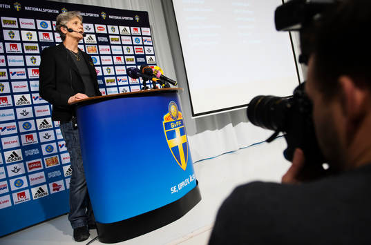 Pia Sundhage, förbundskapten damlandslaget, presenterade