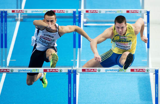 Pilip Nossmy, Sverige, i herrarna kval till 60m häck