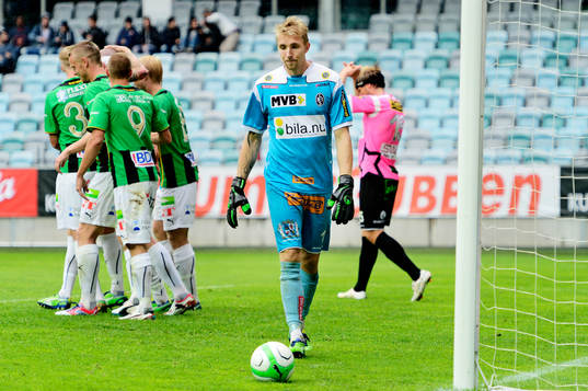Bill Halvorsen, målvakt, och Fredrik Karlsson, Landskrona