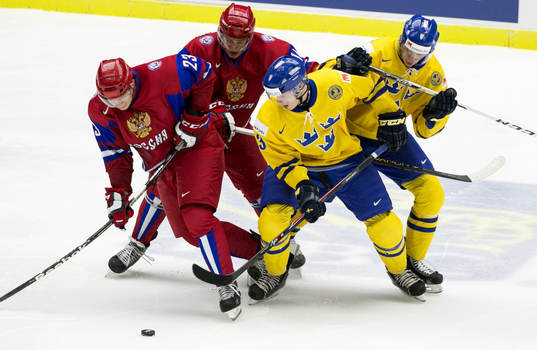 Sveriges Nick Sörensen och André Burakovsky och Rysslands