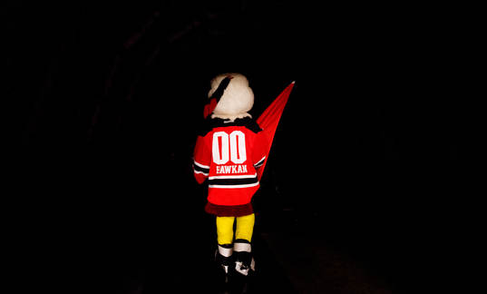 Malmö Redhawks maskoten Hawkan gör entré