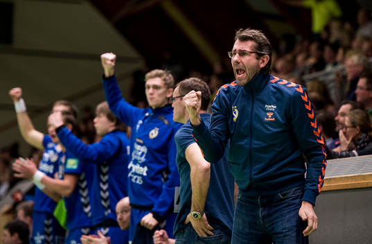 Redbergslids tränare Magnus Wislander jubel