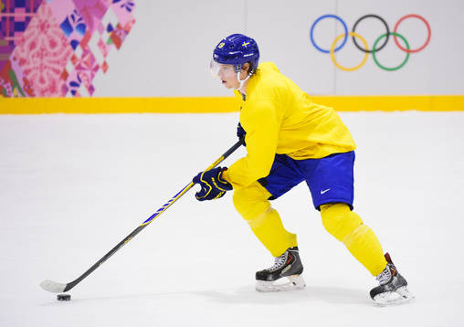 Nicklas Bäckström på Sveriges ishockeylandslags träning