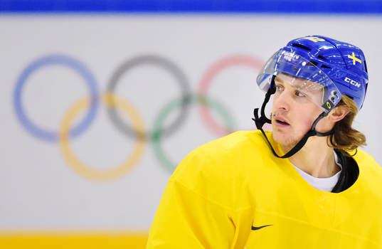 Carl Hagelin på Sveriges ishockeylandslags träning