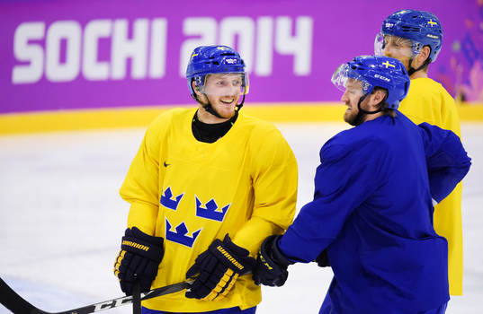 Gustav Nyquist, Niklas Kronwall och Henrik Tallinder på