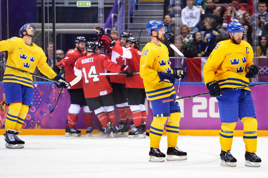 Sveriges Daniel Sedin och Niklas Kronwall deppar