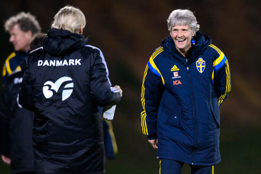 Sveriges förbundskapten Pia Sundhage jublar